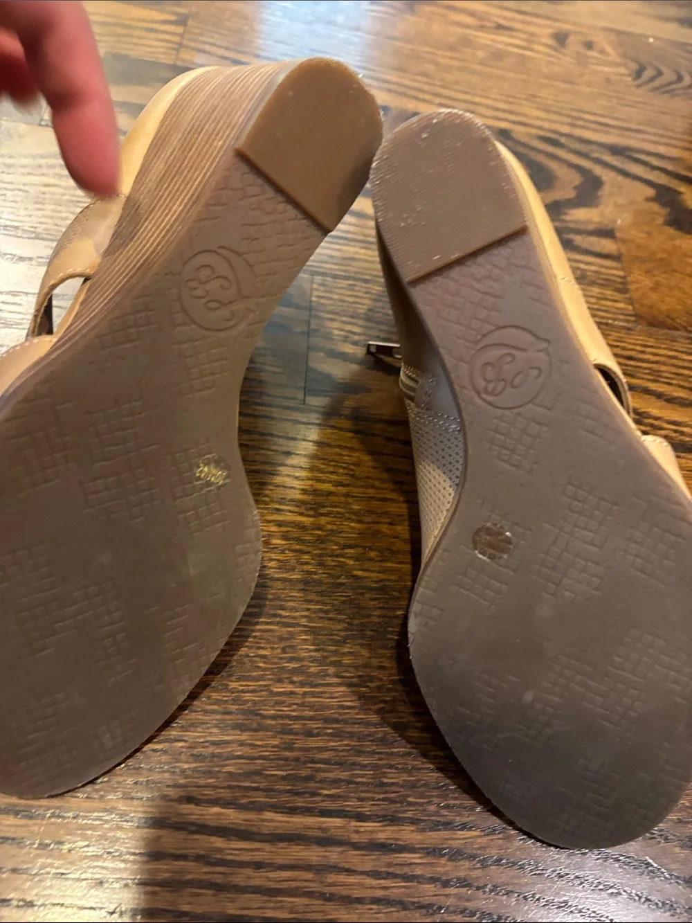 Lucky Brand Tan Perforated Open-Toe Wedge Booties